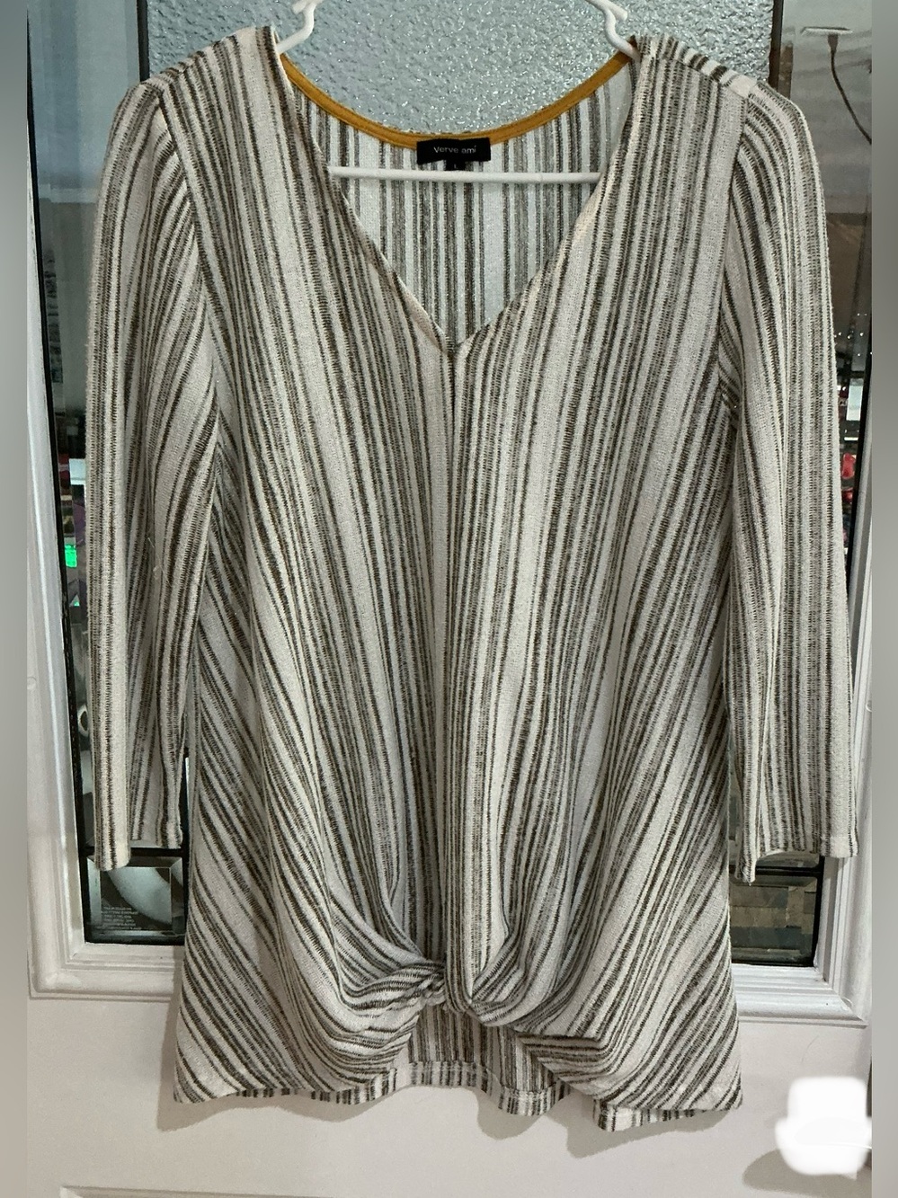 Verve Ami Cream & Brown Striped Knot-Front Top DP